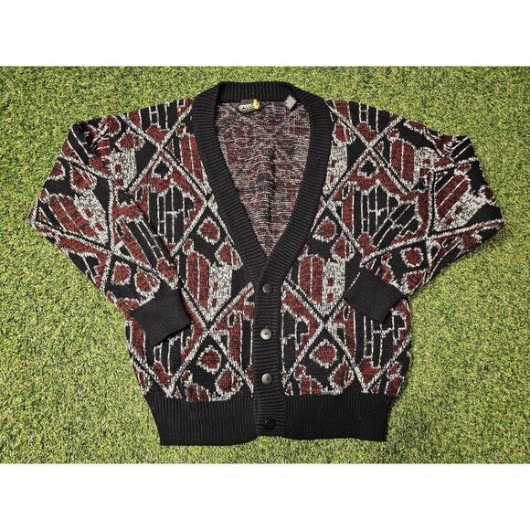 VTG Sasson Cardigan 1980’s Sweater Men L Grandpacore Retro Knit Preppy ￼ - Picture 1 of 5